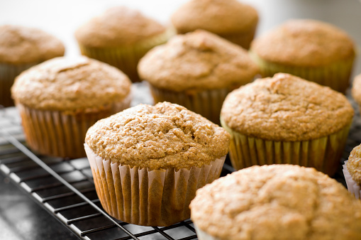 image showing the rack of cooling banana muffins